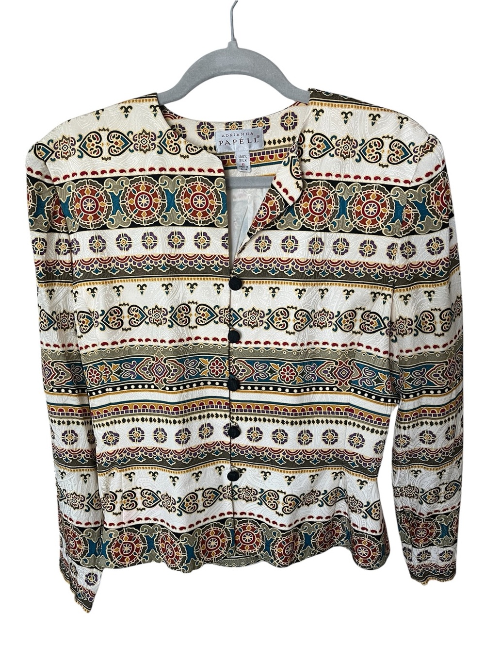 Adrianna Papell 100% Silk Jacket Blazer Lightweight Baroque Vintage Chic Size 8